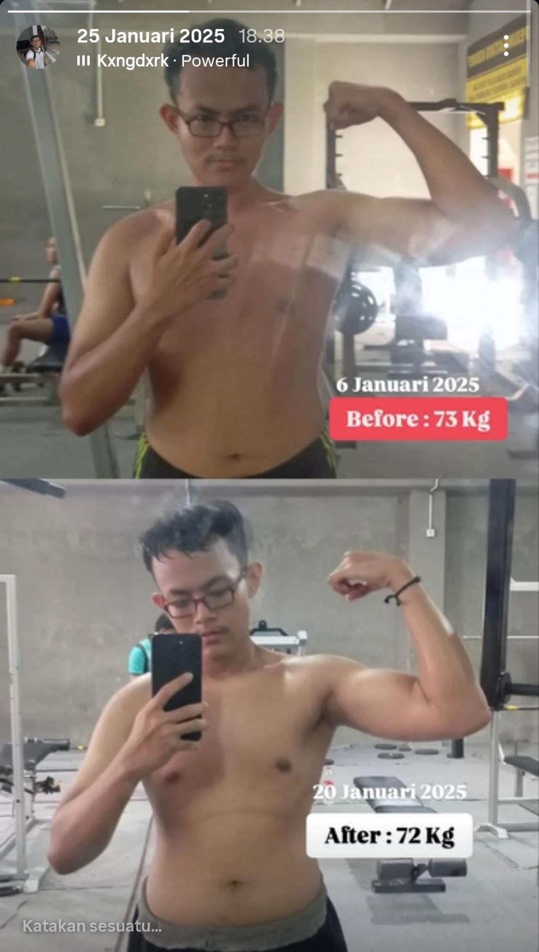 Progress 8 bulan setelah balik gym
